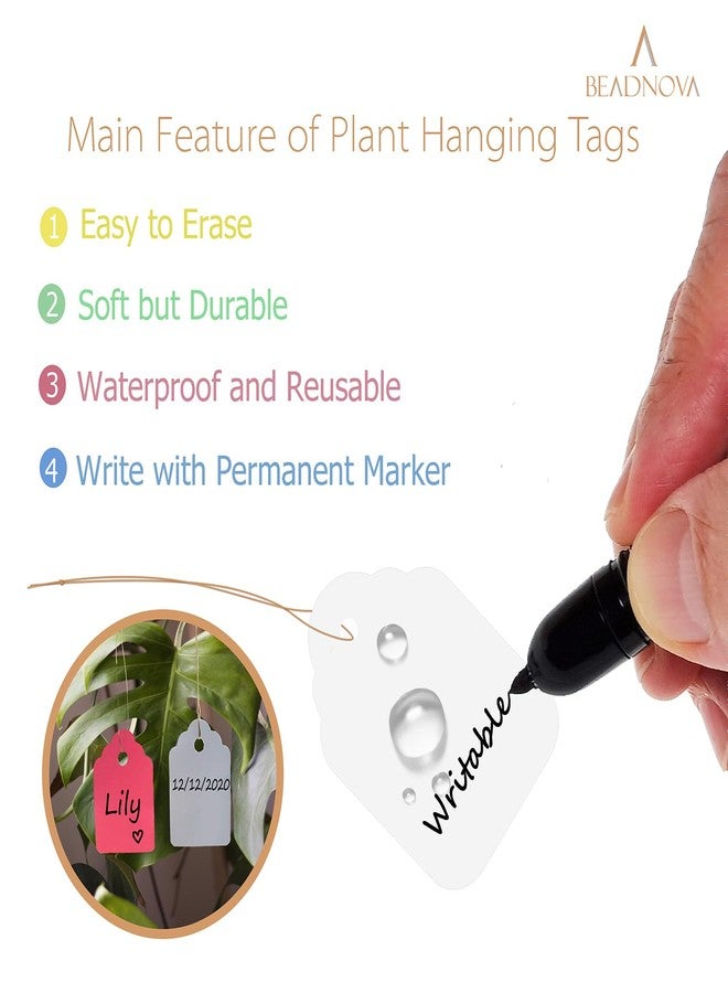 BEADNOVA Plant Hanging Tags 100pcs Tags with String Reusable Plant Labels Markers Plastic Garden Signs Garden Markers for Outdoor (2 Inch, Pink) - Image 4